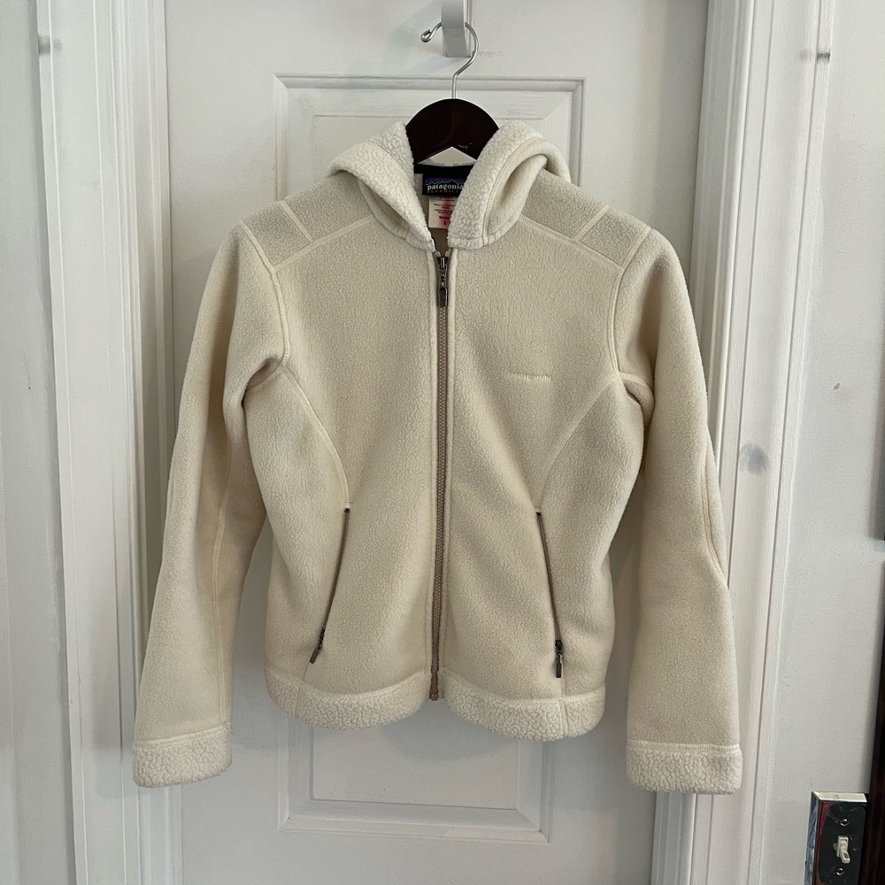 Patagonia Cream Hooded Sherpa Fleece Jacket
